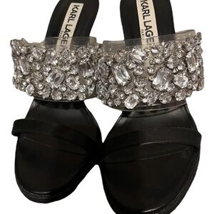 Karl Lagerfeld Black and Silver Crystal Sandals